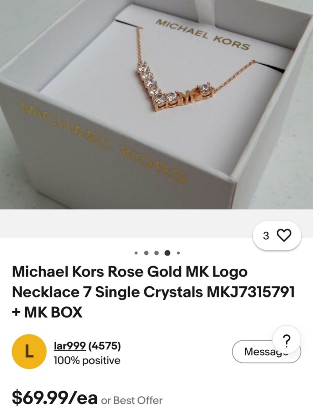 Michael Kors Rose Gold MK Logo Necklace - Picture 5 of 7